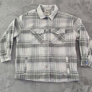 Ashley Outerwear Plaid Shacket Jacket‎ Gray White Button Front Small